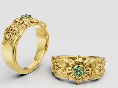 花卉金戒指 3D 打印模型