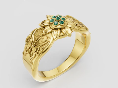 Floral gold ring 3D Print Model