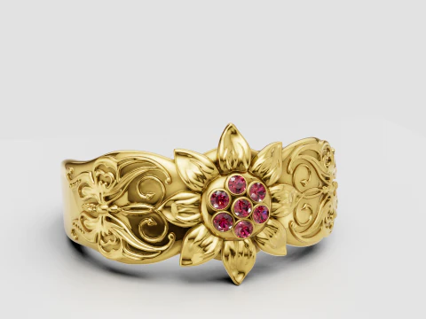 Floral gold ring 3D Print Model