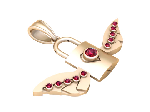 날개 달린 자물쇠 펜던트 3D 프린트 모델