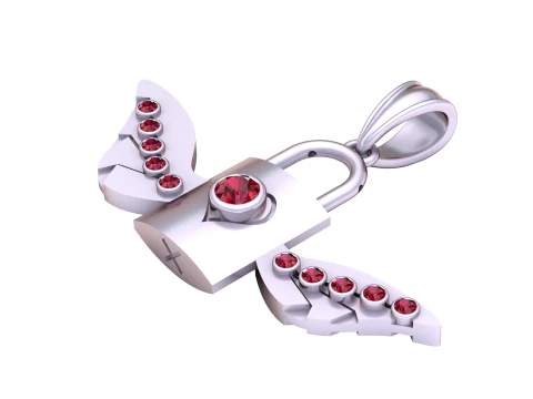 날개 달린 자물쇠 펜던트 3D 프린트 모델