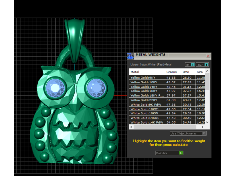 Owl gold pendant 3D प्रिंट मॉडल