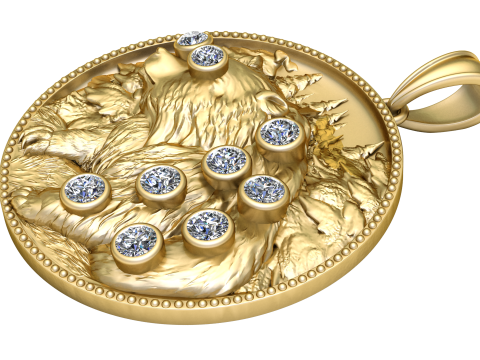 Wolf Gold Pendant Model Cetak 3D