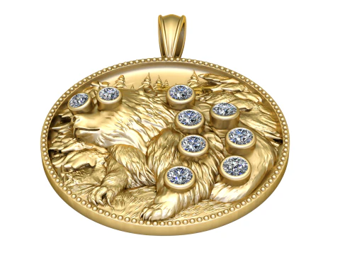 Wolf Gold Pendant 3D Print Model
