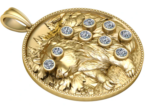 Wolf Gold Pendant 3D Print Model