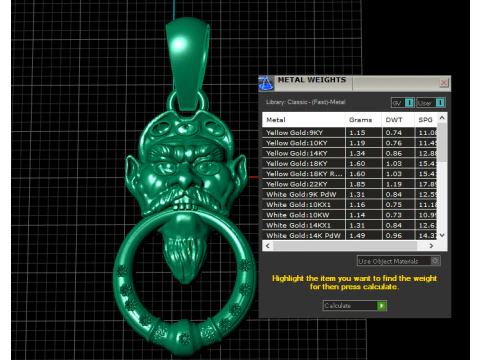 Gold Goblin Pendant 3D Print Model