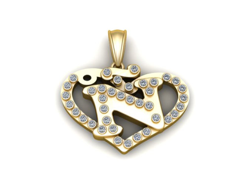 Heart Initial Pendant 3Dプリントモデル
