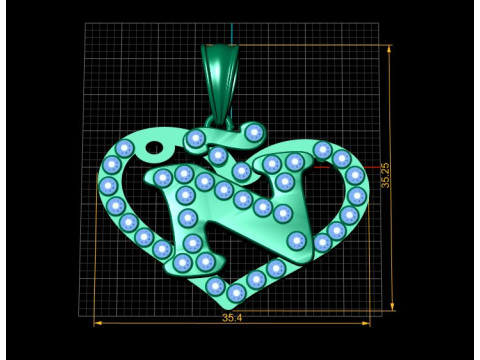 Heart Initial Pendant 3Dプリントモデル