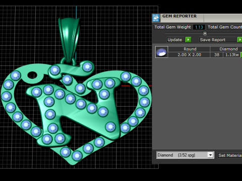 Heart Initial Pendant 3Dプリントモデル