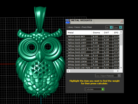 Luxury Owl Pendant Model Cetak 3D