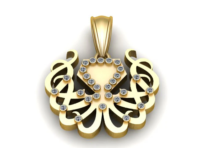 Romantic Gold Pendant 3D Print Model .c4d .max .obj .3ds .fbx .stl .blend 