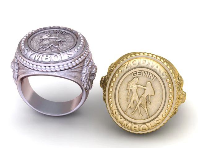 Gemini Signet Ring 3D Print Model .c4d .max .obj .3ds .fbx .stl .blend