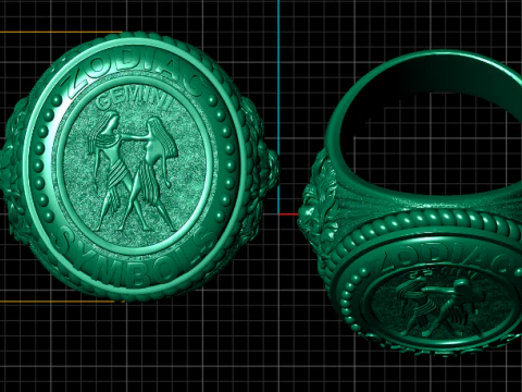 Gemini Signet Ring 3D Print Model