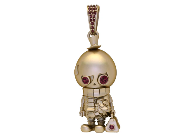 Golden Little Skull Buddy Pendant Cute Gothic Collectible Charm 3D Model .c4d .max .obj .3ds .fbx .stl .blend