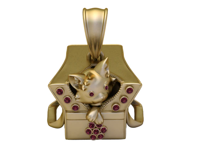 Golden Kitty Treasure Pendant Cute Luxury Collectible Charm 3D Model .c4d .max .obj .3ds .fbx .stl .blend