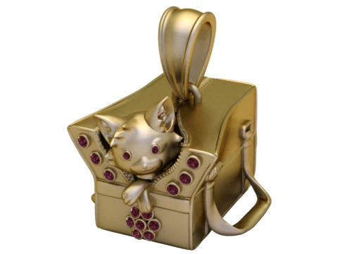 Golden Kitty Treasure Pendant Cute Luxury Collectible Charm 3D Model