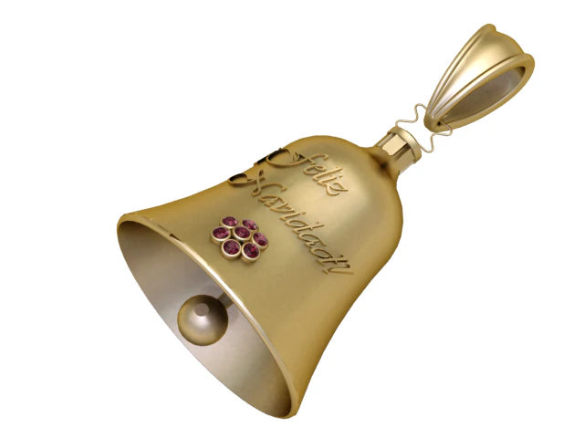 Golden Celebration Bell Pendant Engraved Luxury Charm 3D Model .c4d .max .obj .3ds .fbx .stl .blend