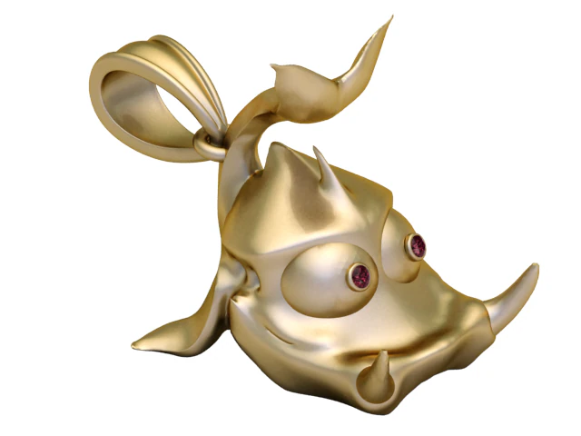 Golden Baby Dragon Pendant Cute Fantasy Creature Jewelry Charm 3D Model .c4d .max .obj .3ds .fbx .stl .blend 