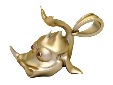 Golden Baby Dragon Pendant Cute Fantasy Creature Jewelry Charm 3D Model