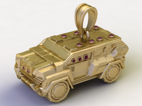 Golden Armored SUV Pendant Luxury Tactical Vehicle Charm Modèle 3D