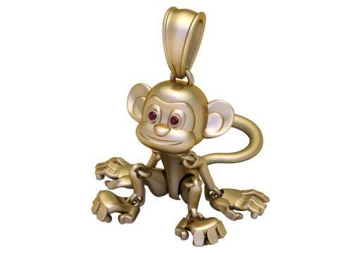 Pendentif Singe Dor&eacute; Charme Animal De Luxe Mignon Modèle 3D
