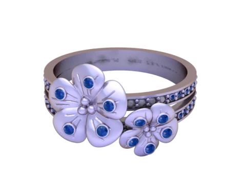 Golden Blossom Ring Floral Gemstone Band 3D Model