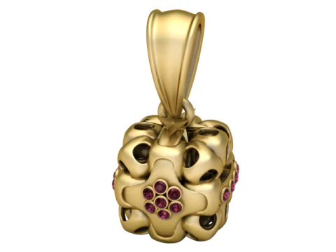 Golden Floral Cage Pendant Luxury Gem Charm 3D Model