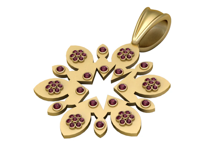 Golden Snowflake Blossom Pendant Luxury Gem Charm 3D Model .c4d .max .obj .3ds .fbx .stl .blend 