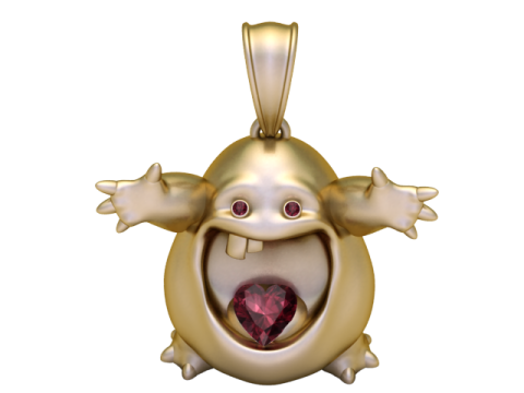 Pendentif monstre c&acirc;lin dor&eacute;, breloque d'amour mignon Modèle 3D