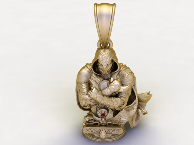 Golden Moon Knight Pendant Guardian of the Night Charm 3D Model .c4d .max .obj .3ds .fbx .stl .blend 
