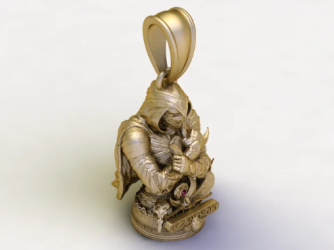 Golden Moon Knight Pendant Guardian of the Night Charm 3D Model