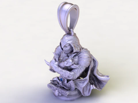 Golden Moon Knight Pendant Guardian of the Night Charm 3D Model
