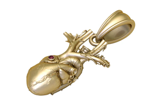 Ciondolo a forma di cuore anatomico dorato, ciondolo per gioielli d'arte di lusso Modello 3D