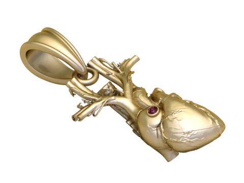 Golden Anatomical Heart Pendant Luxury Art Jewelry Charm 3D Model