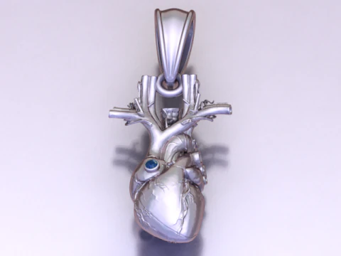 Golden Anatomical Heart Pendant Luxury Art Jewelry Charm 3D Model