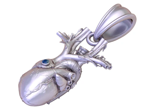 Golden Anatomical Heart Pendant Luxury Art Jewelry Charm 3D Model
