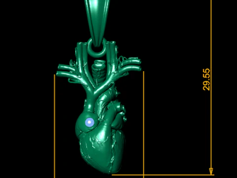 Golden Anatomical Heart Pendant Luxury Art Jewelry Charm 3D Model