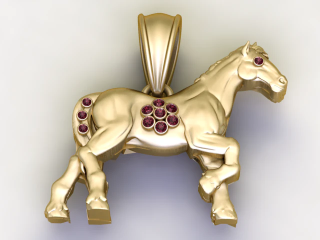 Golden Horse Pendant Strength Freedom Charm 3D Model .c4d .max .obj .3ds .fbx .stl .blend 