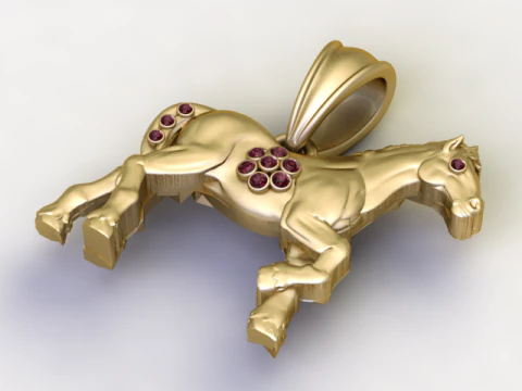 Golden Horse Pendant Strength Freedom Charm 3D Model