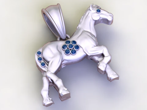 Golden Horse Pendant Strength Freedom Charm 3D Model