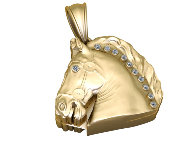 Golden Horse Head Pendant Noble Equestrian Charm 3D Model .c4d .max .obj .3ds .fbx .stl .blend 