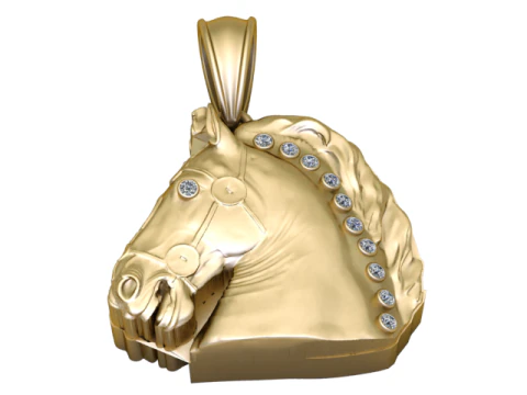 Golden Horse Head Pendant Noble Equestrian Charm 3D Model