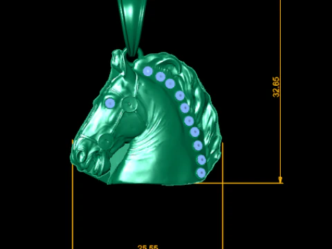 Golden Horse Head Pendant Noble Equestrian Charm 3D Model