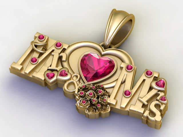 Golden HOMAS Heart Name Pendant Luxury Love Charm 3D Model .c4d .max .obj .3ds .fbx .stl .blend 