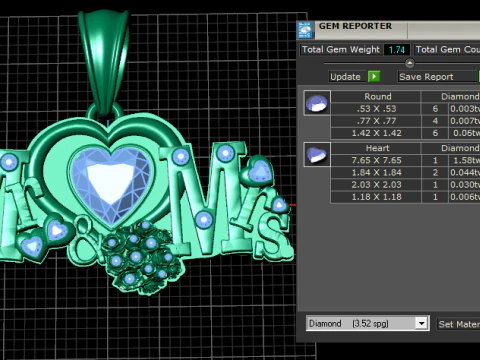 Golden HOMAS Heart Name Pendant Luxury Love Charm 3D Model