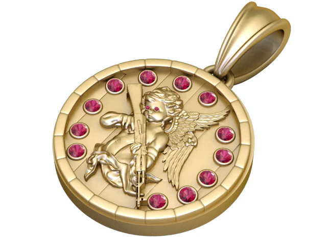 Golden Guardian Angel Medallion Pendant Divine Protection Charm 3D Model .c4d .max .obj .3ds .fbx .stl .blend 