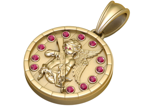 Pendentif m&eacute;daillon ange gardien dor&eacute;, breloque de protection divine Modèle 3D