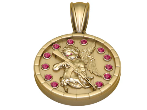 Golden Guardian Angel Medallion Pendant Divine Protection Charm 3D Model