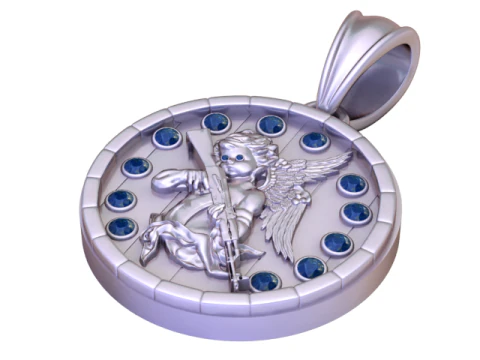 Golden Guardian Angel Medallion Pendant Divine Protection Charm 3D Model