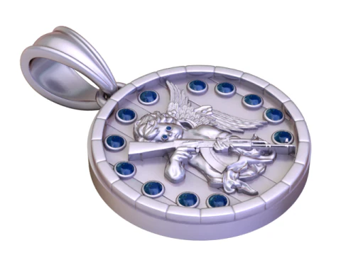 Golden Guardian Angel Medallion Pendant Divine Protection Charm 3D Model